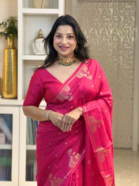 Fairytale Dark Pink Soft Silk Saree With Confounding Blouse Piece