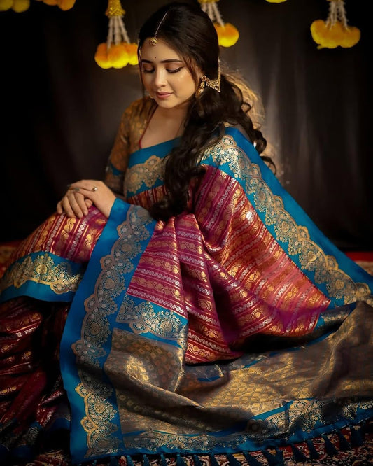 Sempiternal Purple Soft Silk Saree With Nemesis Blouse Piece