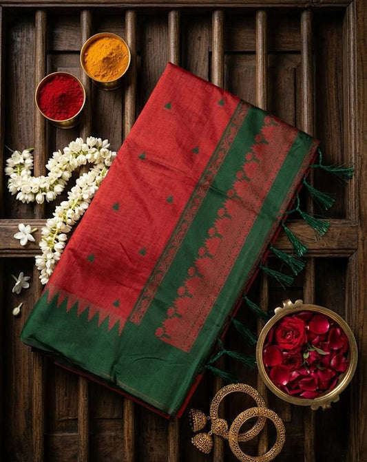 Transcendent Maroon Cotton Silk Saree With Murmurous Blouse Piece