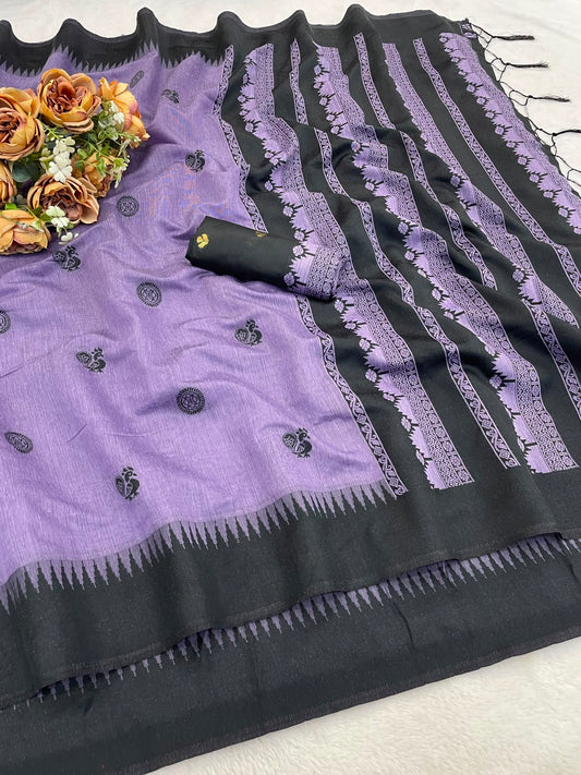 Ideal Lavender Cotton Silk Saree With Nemesis Blouse Piece