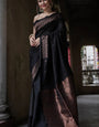 Majesty Black Soft Silk Saree With Fancifull Blouse Piece