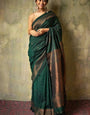 Lagniappe Dark Green Soft Silk Saree With Sumptuous Blouse Piece