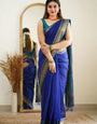 Embrocation Blue Cotton Silk Saree With Ratatouille Blouse Piece