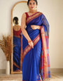 Mesmeric Royal Blue Cotton Silk Saree With Appealing Blouse Piece