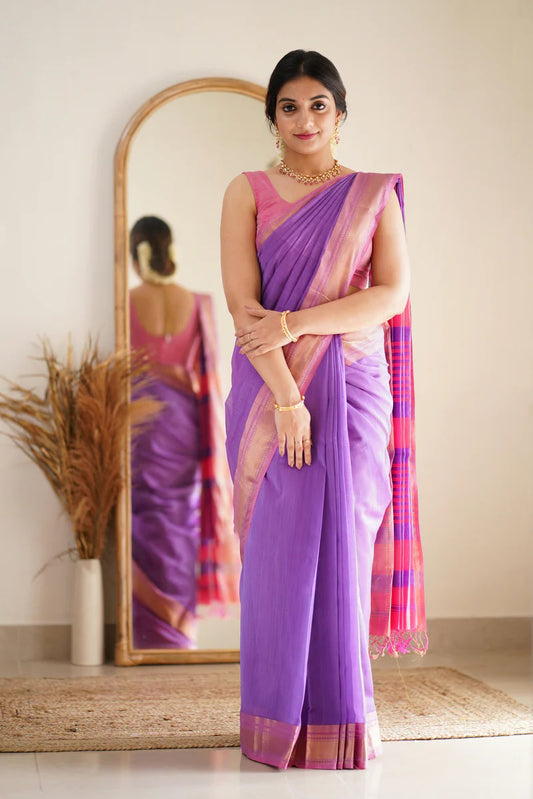 Ephemeral Lavender Cotton Silk Saree With Incomparable Blouse Piece