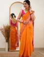 Seraphic Orange Cotton Silk Saree With Glamorous Blouse Piece