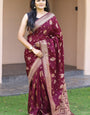Gossamer Wine Soft Banarasi Silk Saree With Ratatouille Blouse Pieced