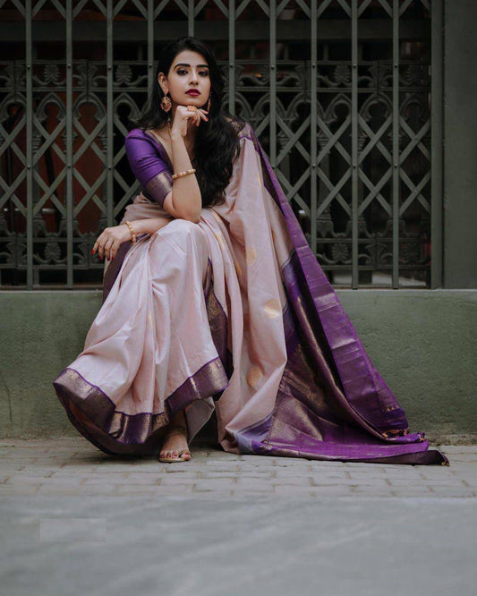 Lagniappe Peach Soft Silk Saree With Magnetic Blouse Piece