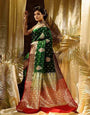 Glittering Dark Green Soft Silk Saree With Pulsating Blouse Piece