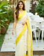 Luminous Off White Cotton Silk Saree With Designer Blouse Piece