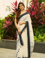 Incredible Off White Cotton Silk Saree With Invaluable Blouse Piece