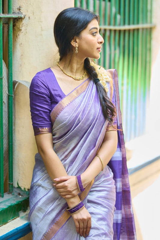 Classy Light Lavender Cotton Silk Saree With Stunner Blouse Piece