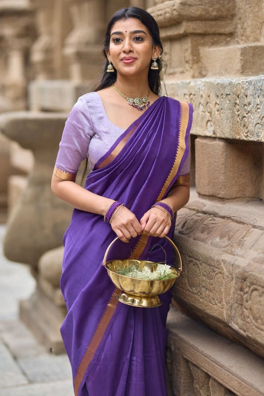 Elegant Royal Blue Cotton Silk Saree With Splendiferous Blouse Piece