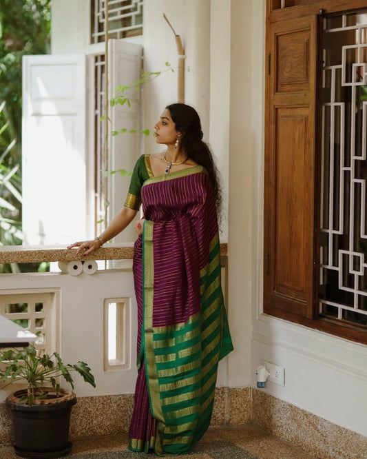 Fantabulous Purple Soft Silk Saree With Diaphanous Blouse Piece