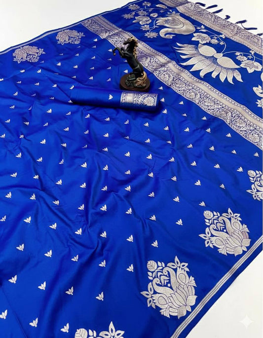 Captivating Royal Blue Soft Silk Saree With Murmurous Blouse Piece