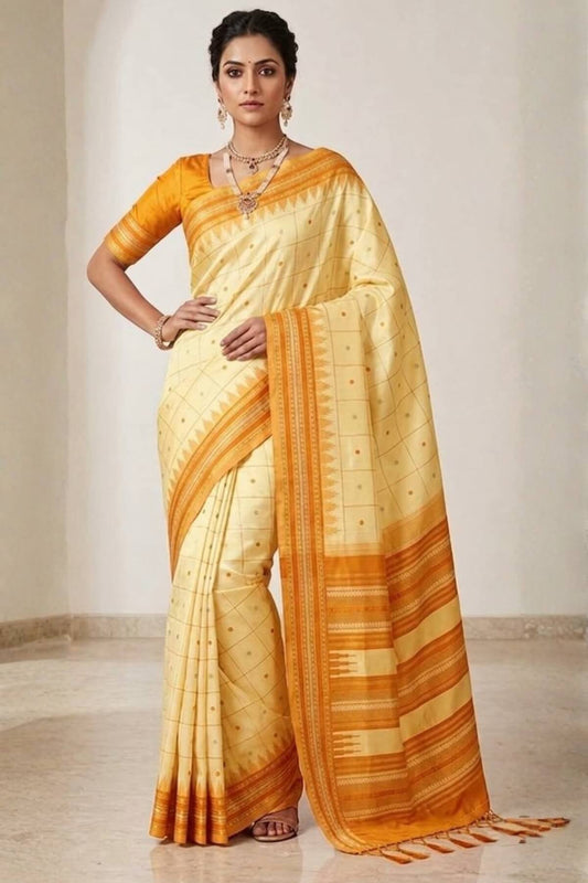 Arresting Yellow Soft Silk Saree With Energetic Blouse Piece