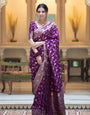 Diaphanous Purple Soft Silk Saree With Deserving Blouse Piece