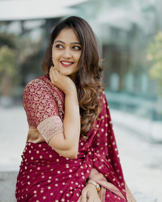 Gorgeous Maroon Soft Silk Saree With Alluring Blouse Piece