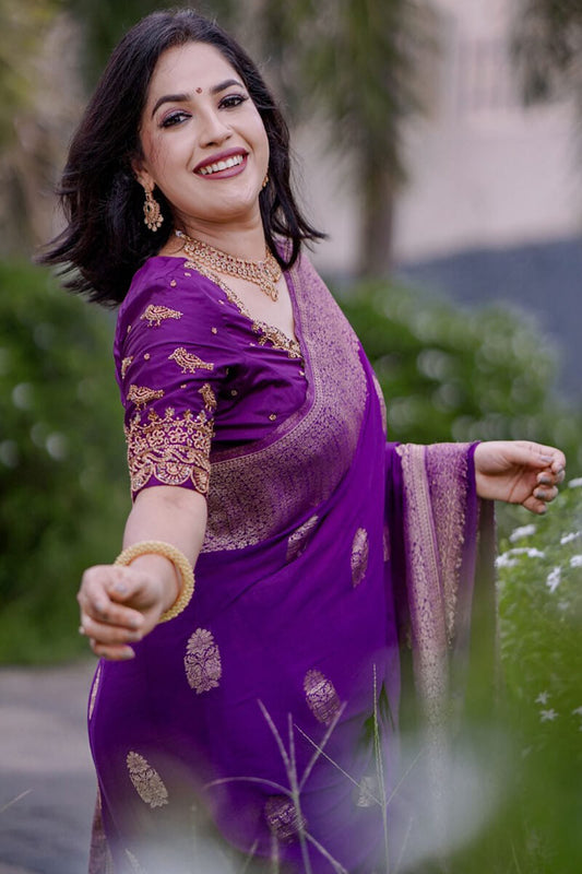 Wonderful Purple Soft Silk Saree With Unique Blouse Piece