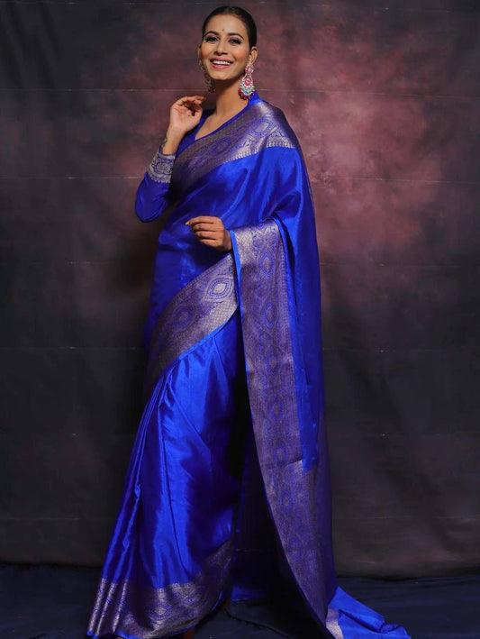 Outstanding Royal Blue Soft Silk Saree With Beautiful Blouse Piece