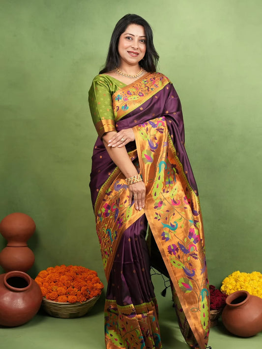 Inspiring Purple Paithani Silk Saree With Piquant Blouse Piece