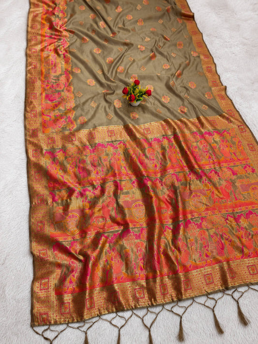 Elision Grey Pashmina Silk Saree With Surreptitious Blouse Piece