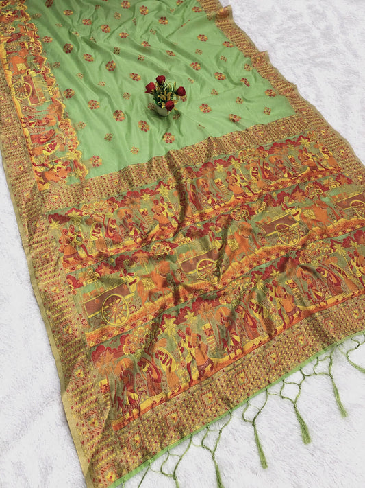Fancifull Pista Pashmina Silk Saree With Wonderful Blouse Piece