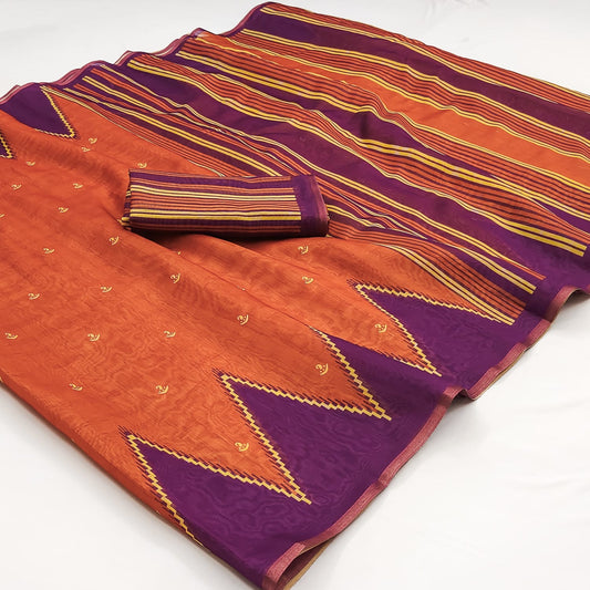 Piquant Orange Printed Cotton Silk Saree With Ineffable Blouse Piece
