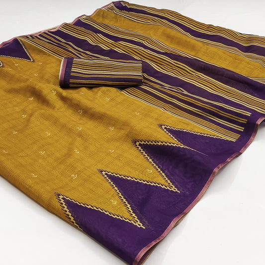 Effulgent Mustard Printed Cotton Silk Saree With Jubilant Blouse Piece