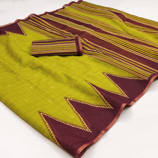 Epiphany Parrot Printed Cotton Silk Saree With Pleasant Blouse Piece