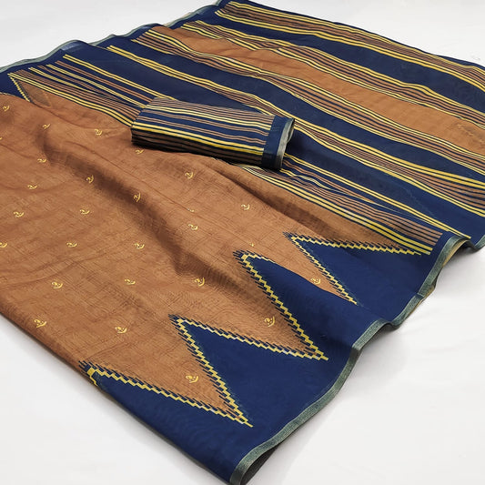 Charismatic Brown Printed Cotton Silk Saree With Pretty Blouse Piece