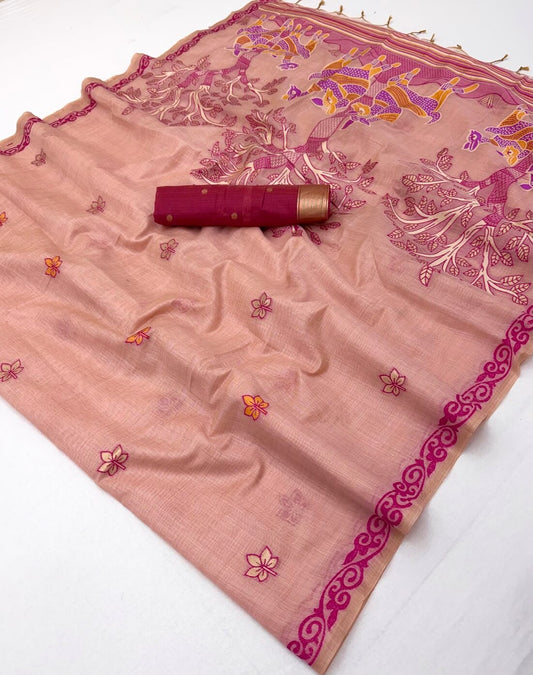 Demanding Pink Pure Munga Cotton Silk Saree With Elegant Blouse Piece