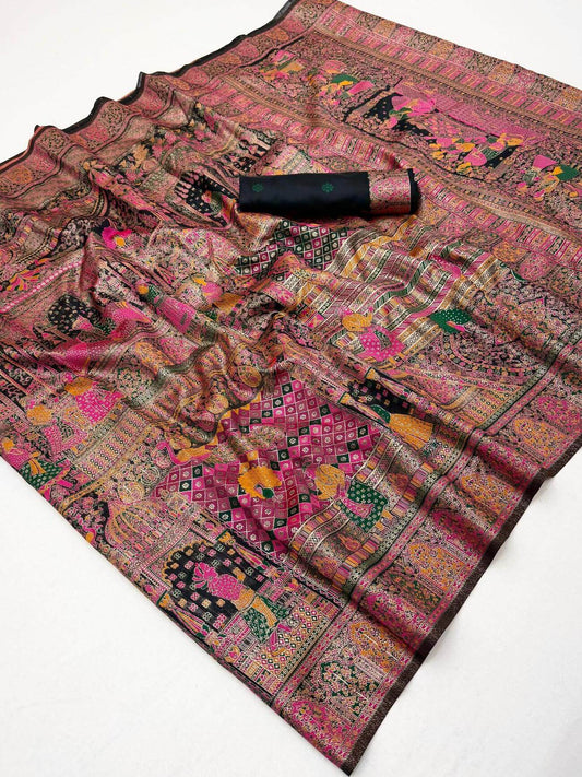 Beautiful Black Pashmina Silk Saree With Devastating Blouse Piece
