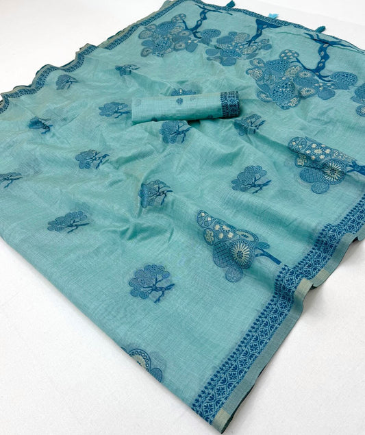 Pretty Sky Pure Munga Cotton Silk Saree With Fantabulous Blouse Piece