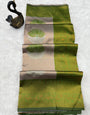 Exuberant Beige and Green Soft Silk Saree With Exceptional Blouse Piece