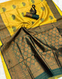 Dalliance Yellow and Green Soft Silk Saree With Vivacious Blouse Piece
