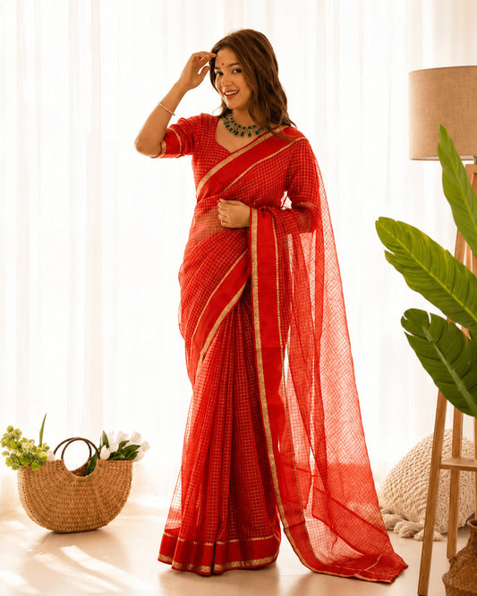 Tremendous Red Banarasi Viscose Silk Saree With Piquant Blouse Piece