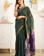 Skinny Green Cotton Silk Saree With Demanding Blouse Piece