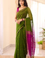 Blooming Green Cotton Silk Saree With Desirable Blouse Piece