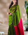 Exemplary Green Cotton Silk Saree With Seraphic Blouse Piece