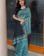 Resonant Sea Green Cotton Silk Saree With Scintillating  Blouse Piece