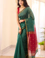 Demure Rama Cotton Silk Saree With Exquisite Blouse Piece
