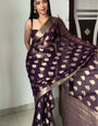 Glittering 1-Minute Ready To Wear Dark Purple Cotton Silk Saree
