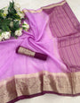 Eclat Lavender Orgenza Silk Saree With Intricate Blouse Piece