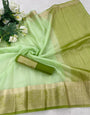 Mellifluous Pista Orgenza Silk Saree With Conflate Blouse Piece