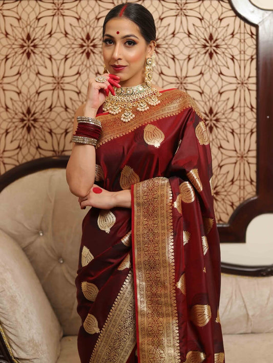 Rhapsody Wine Soft Silk Saree With Tantalizing Blouse Piece