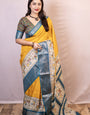 Efflorescence Mustard Digital Printed Dola Silk Saree With Desultory Blouse Piece