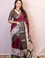 Quintessential Wine Digital Printed Dola Silk Saree With Nemesis Blouse Piece