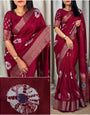Propinquity Maroon Digital Printed Dola Silk Saree With Forbearance Blouse Piece