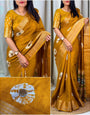 Brood Mustard Digital Printed Dola Silk Saree With Enticing Blouse Piece